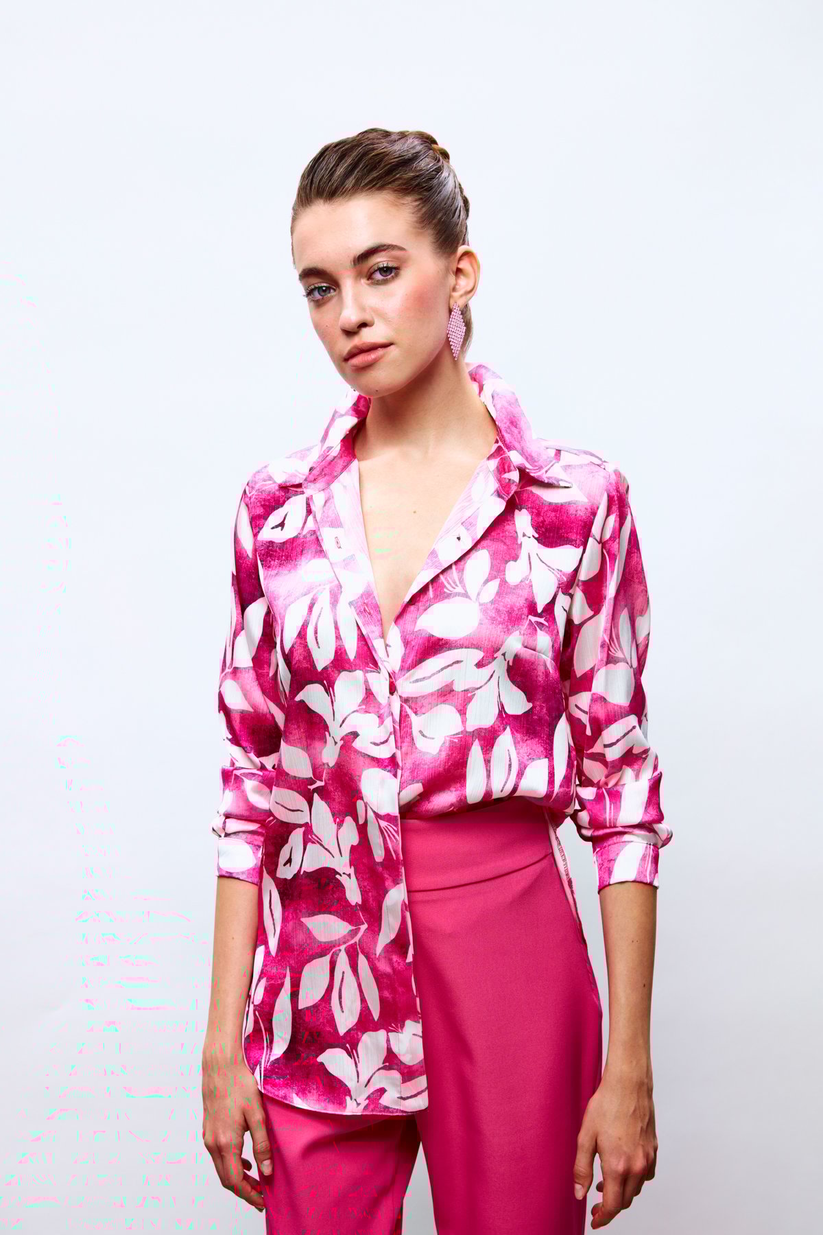 Desenli Uzun Gömlek - PEMBE