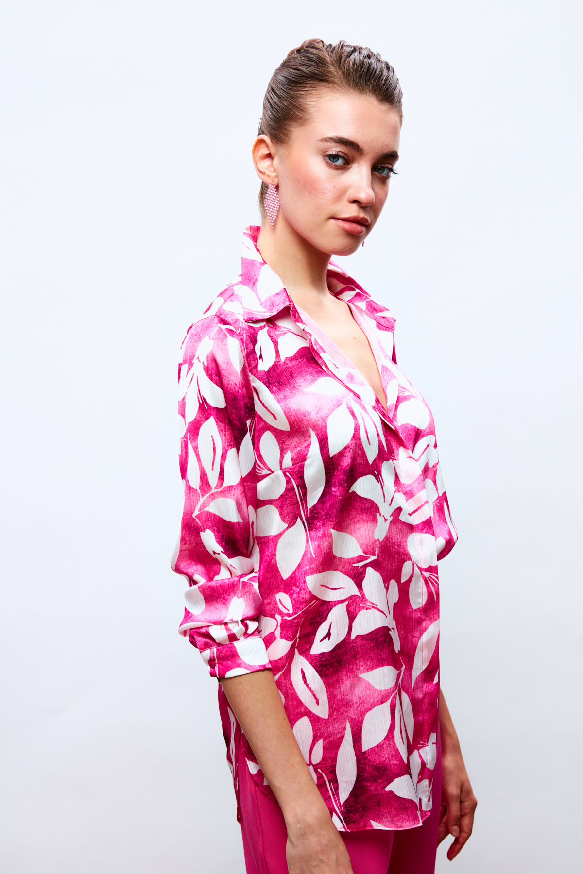 Desenli Uzun Gömlek - PEMBE