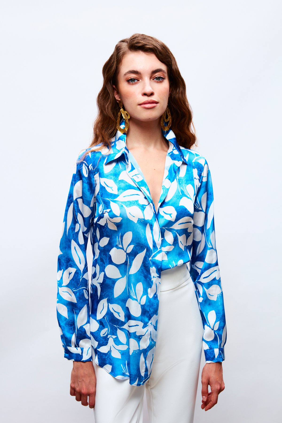 Desenli Uzun Gömlek - SAX MAVİ