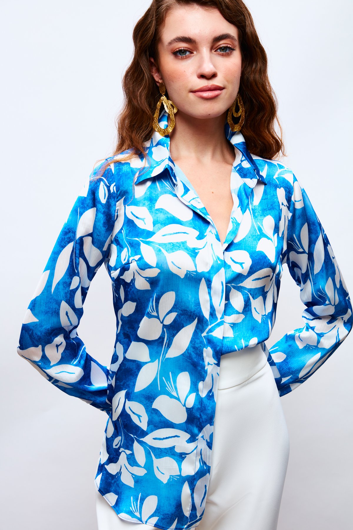 Desenli Uzun Gömlek - SAX MAVİ