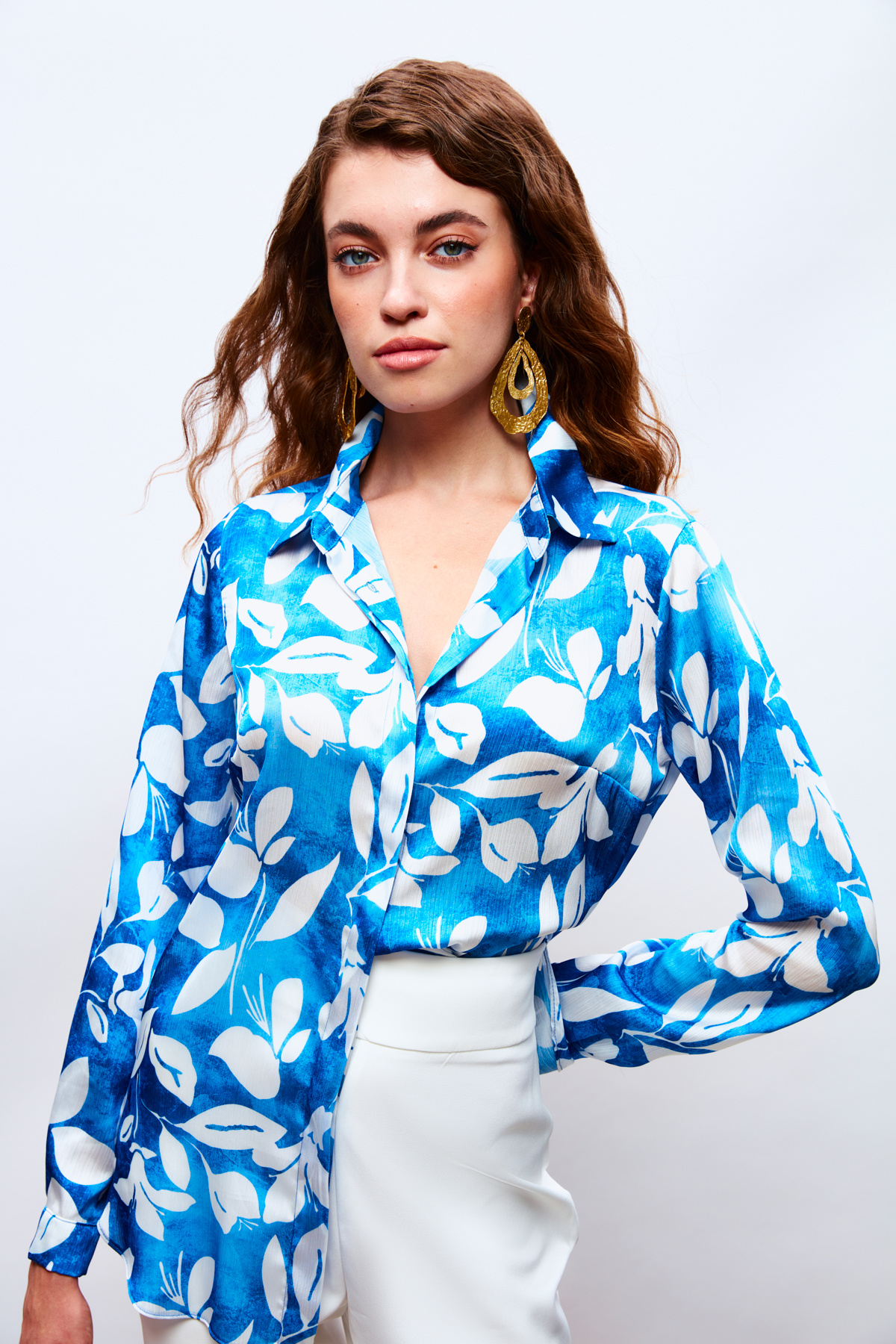 Desenli Uzun Gömlek - SAX MAVİ