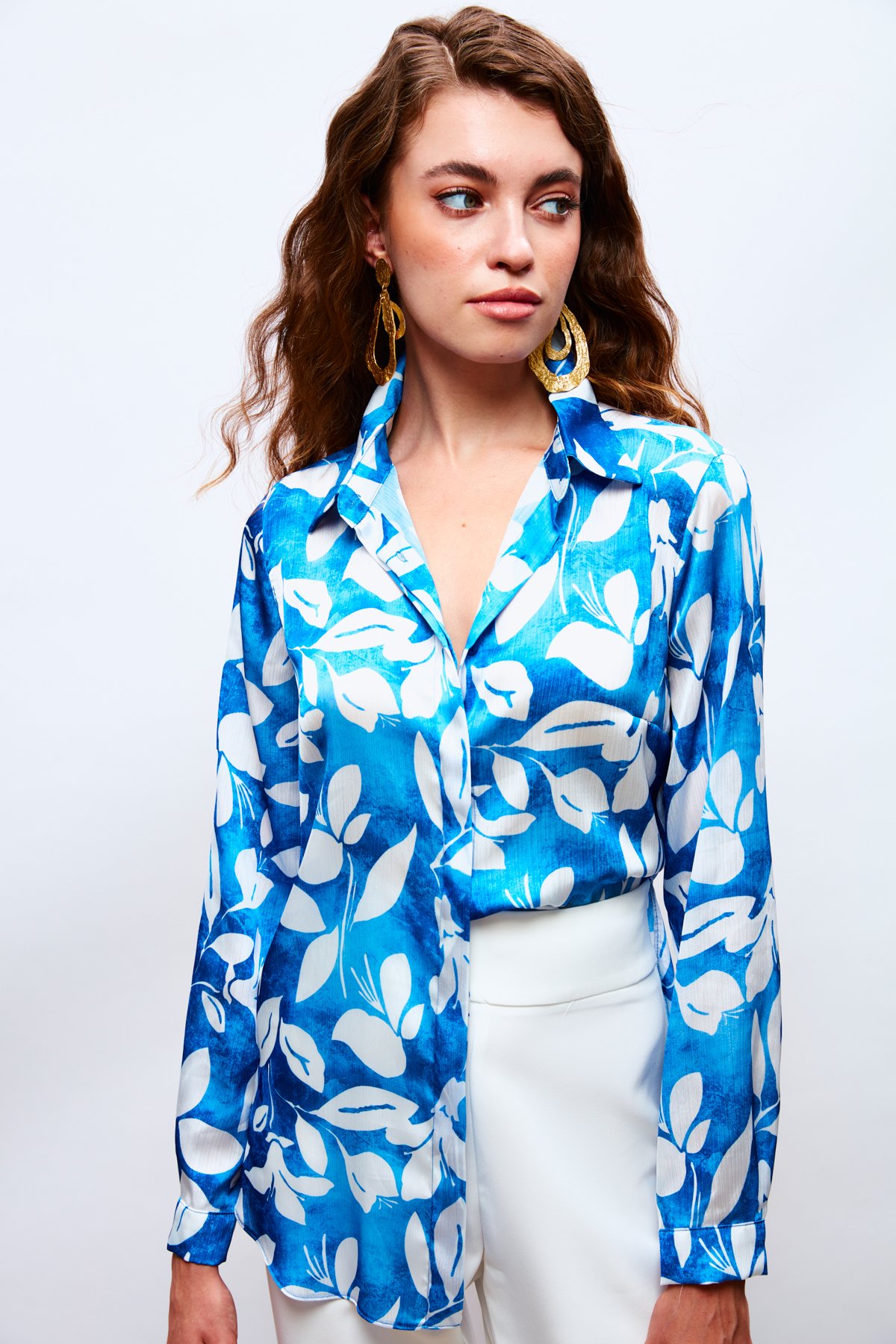 Desenli Uzun Gömlek - SAX MAVİ