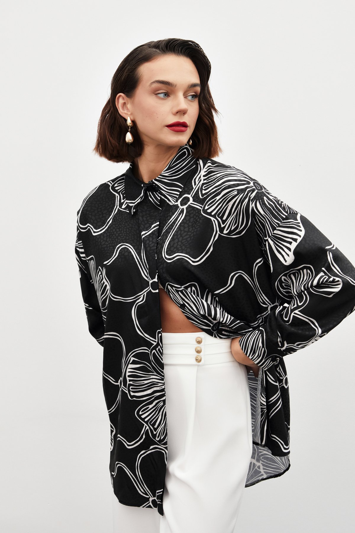 Desenli Uzun Gömlek - SİYAH