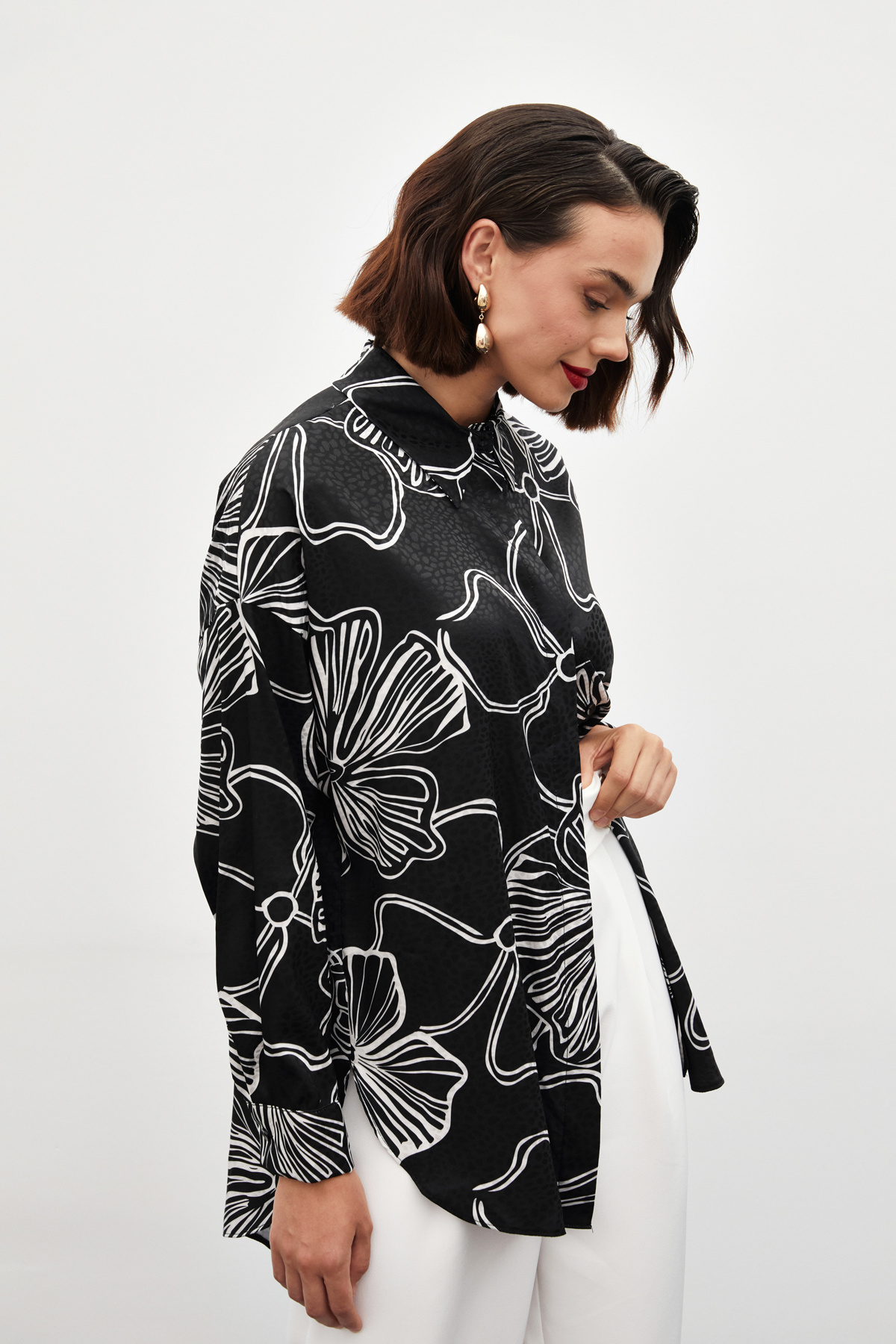 Desenli Uzun Gömlek - SİYAH