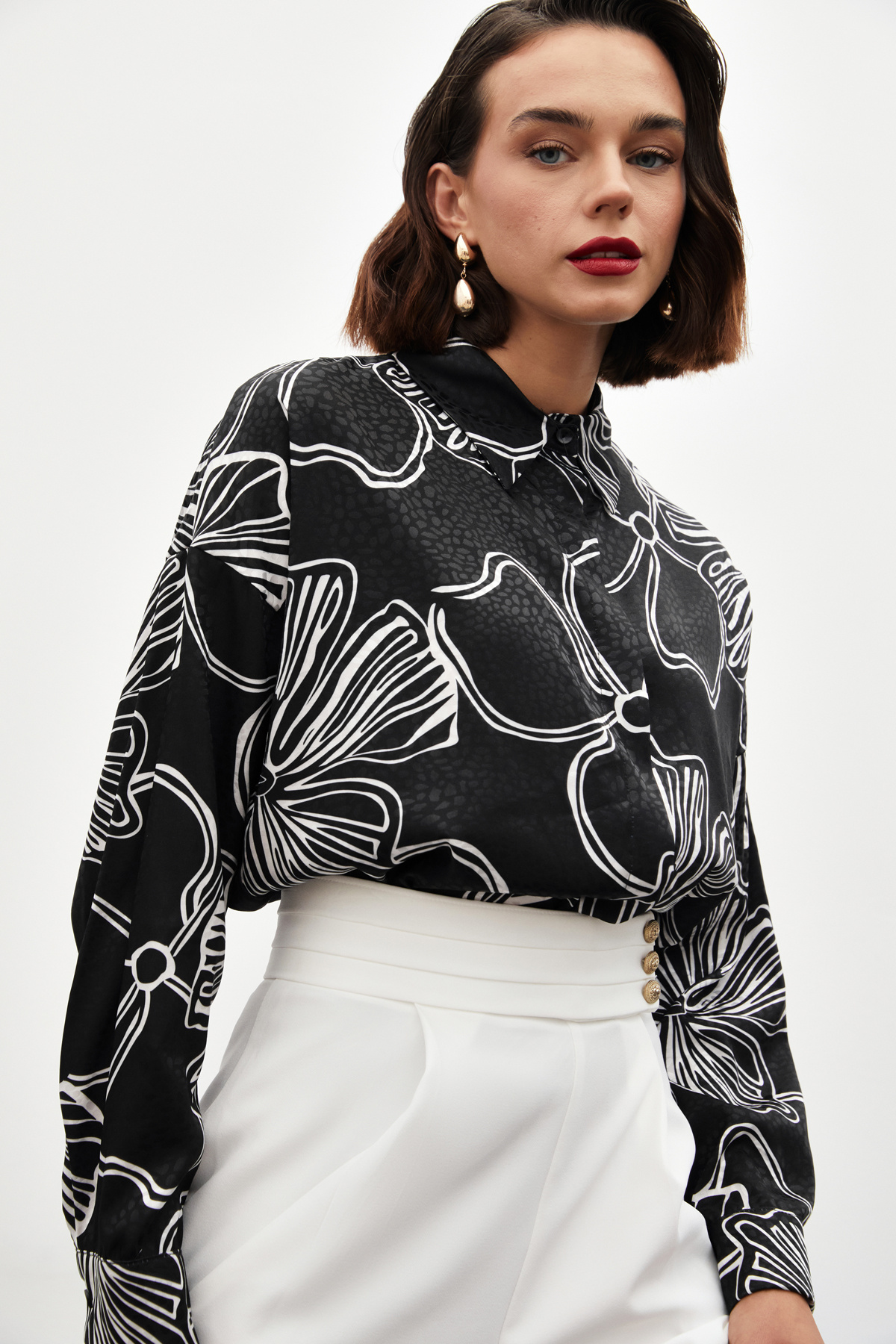 Desenli Uzun Gömlek - SİYAH