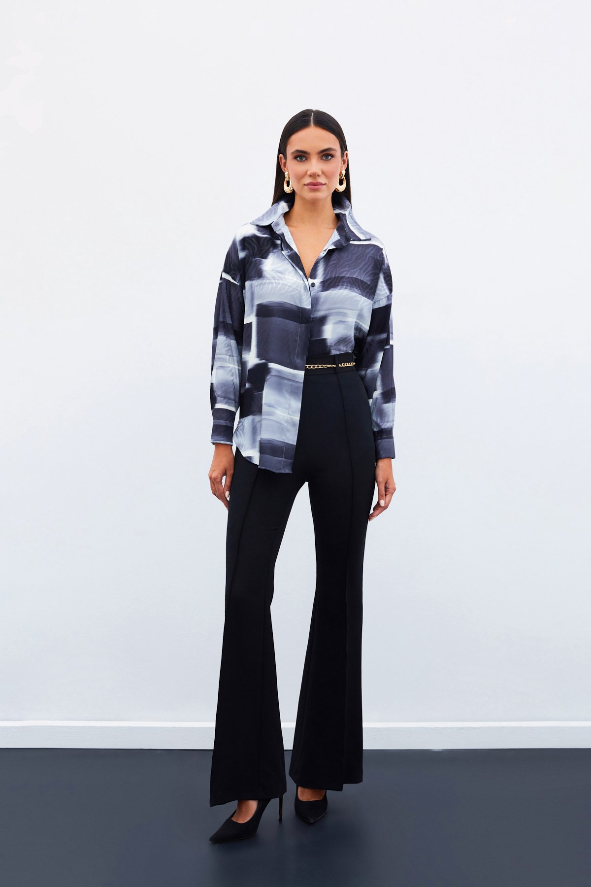 Desenli Uzun Gömlek - SİYAH