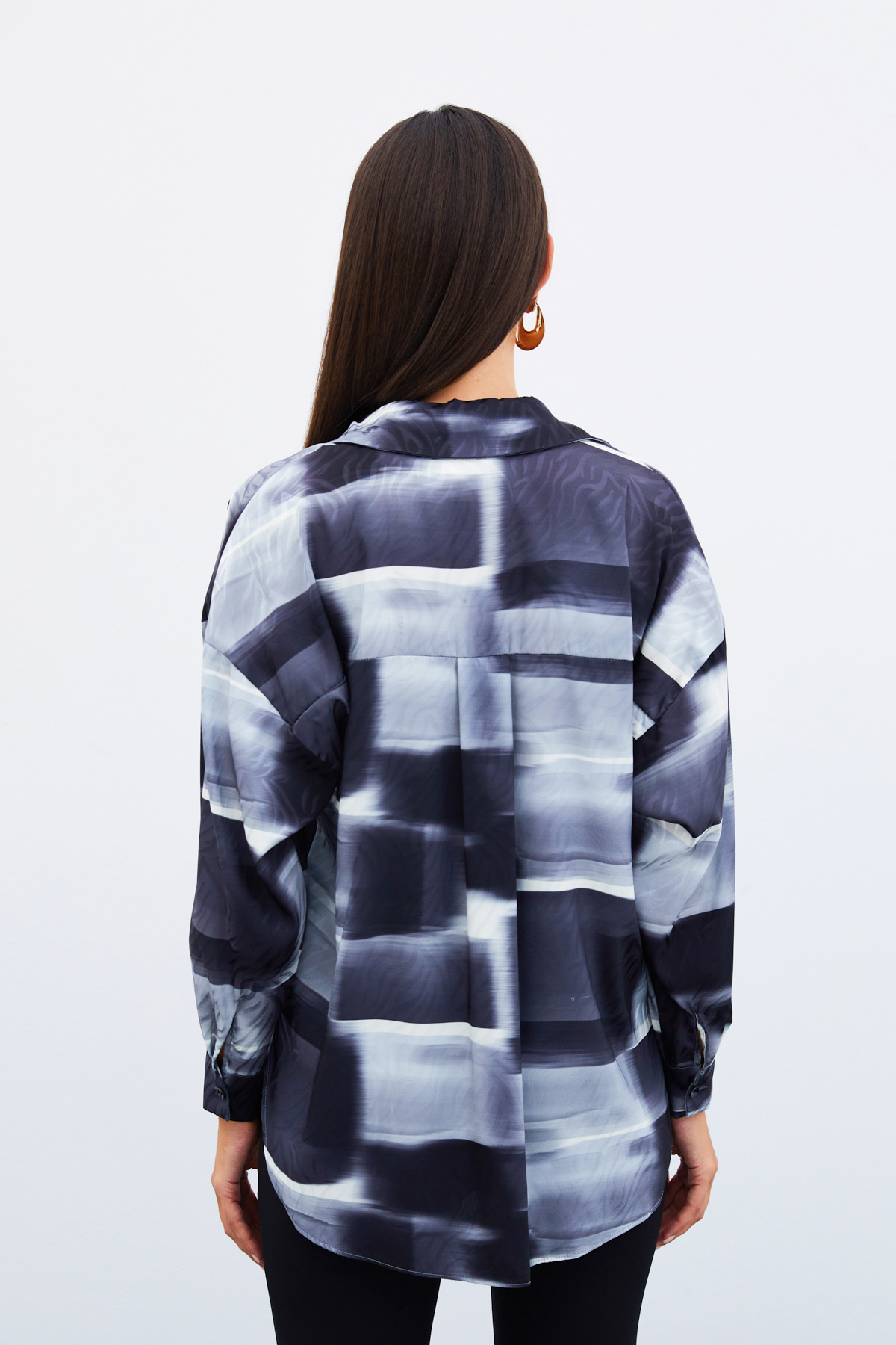 Desenli Uzun Gömlek - SİYAH