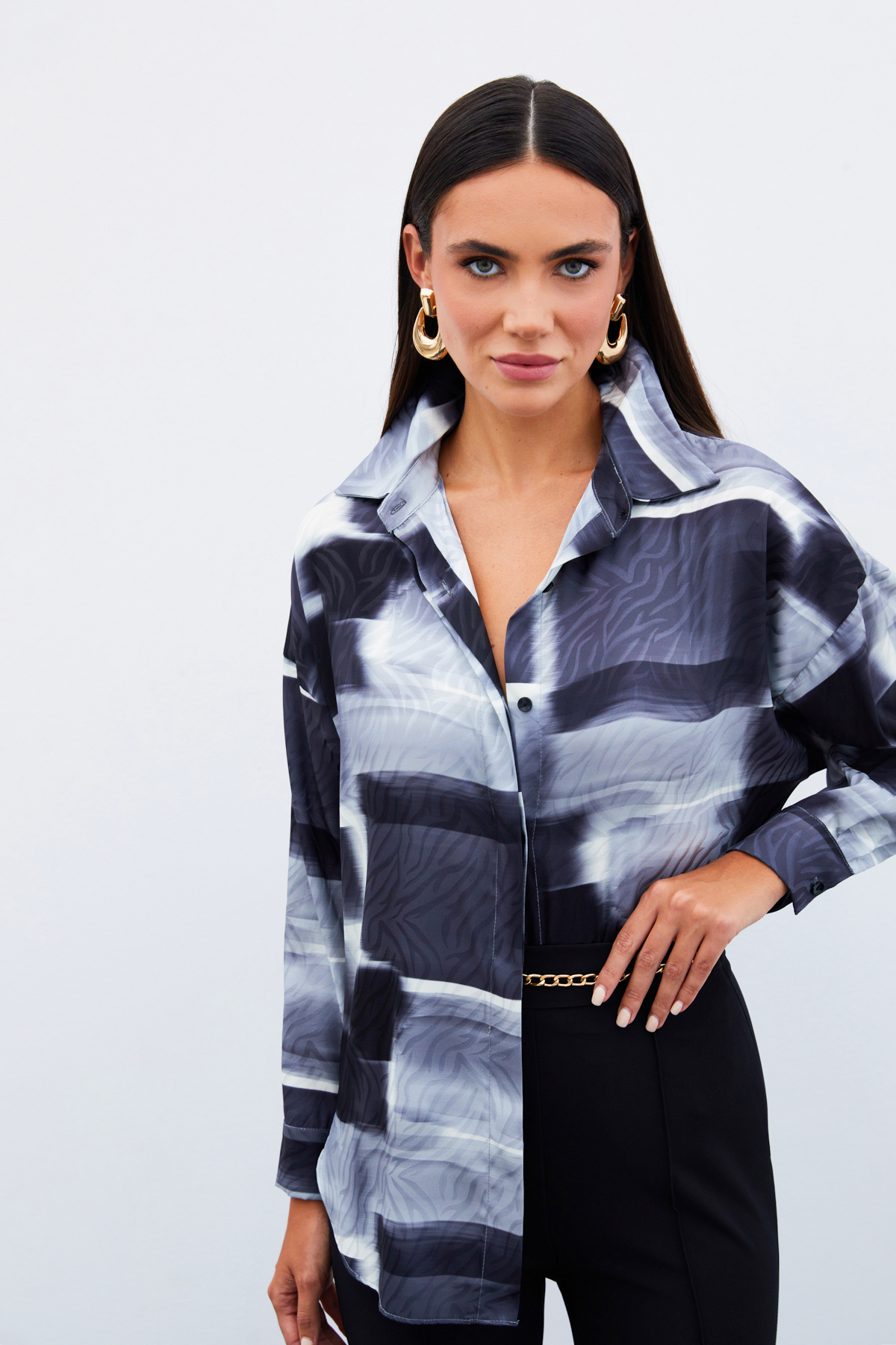 Desenli Uzun Gömlek - SİYAH