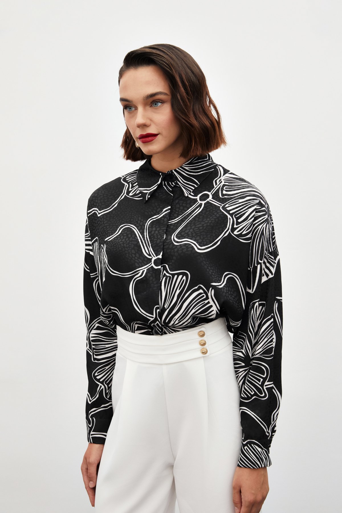 Desenli Uzun Gömlek - SİYAH