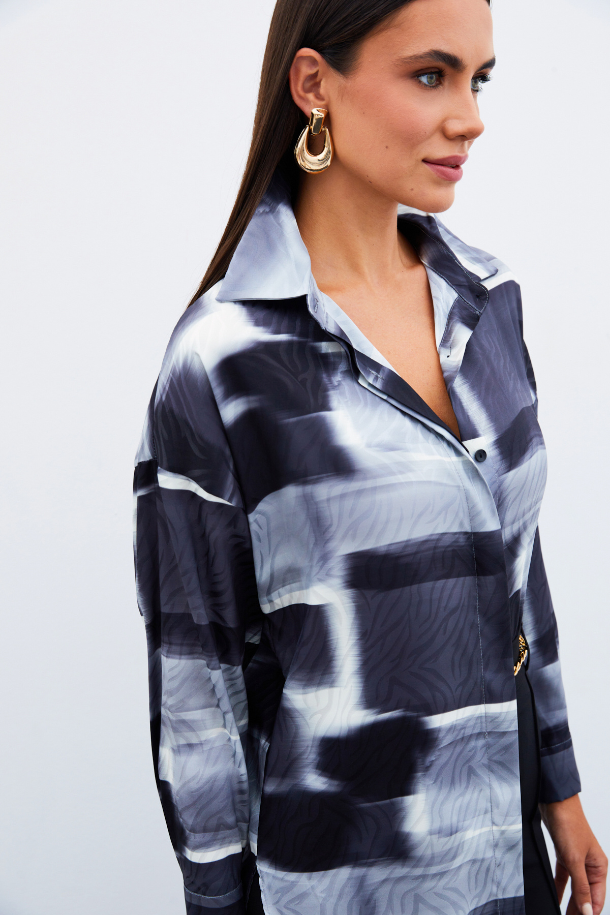 Desenli Uzun Gömlek - SİYAH