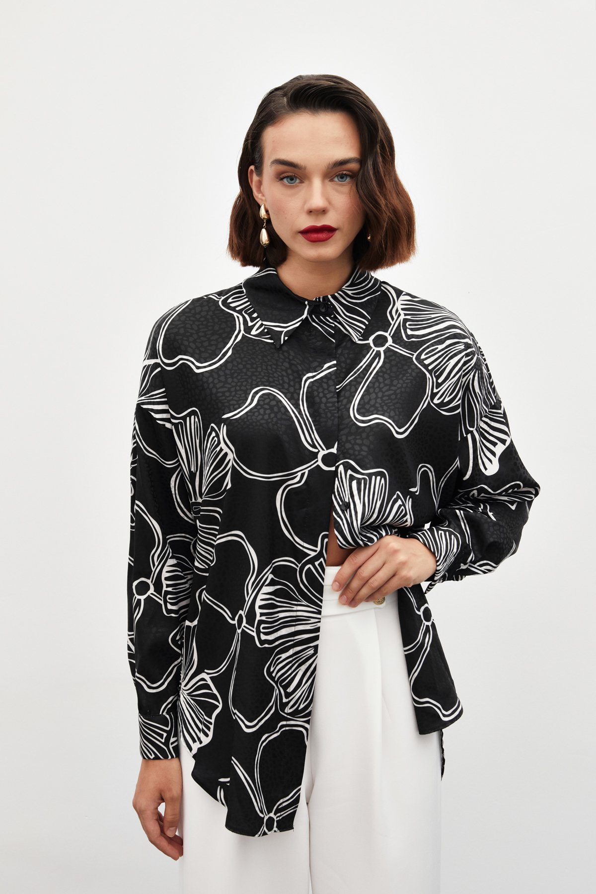 Desenli Uzun Gömlek - SİYAH