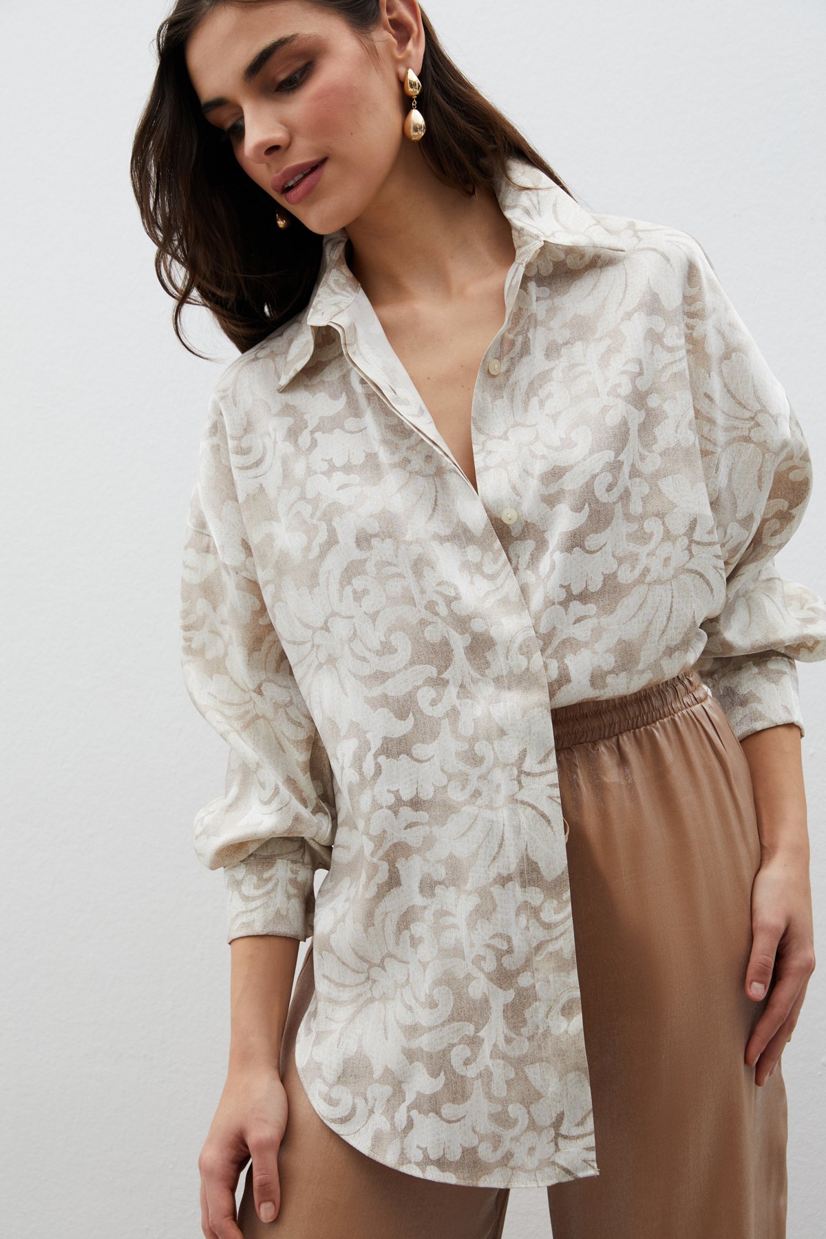 Desenli Uzun Gömlek - TAŞ