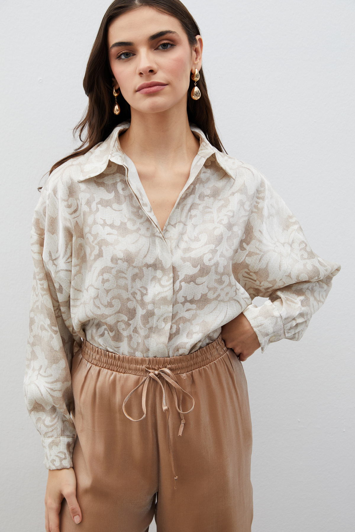 Desenli Uzun Gömlek - TAŞ