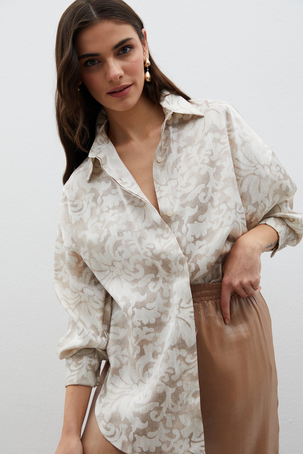 Desenli Uzun Gömlek - TAŞ