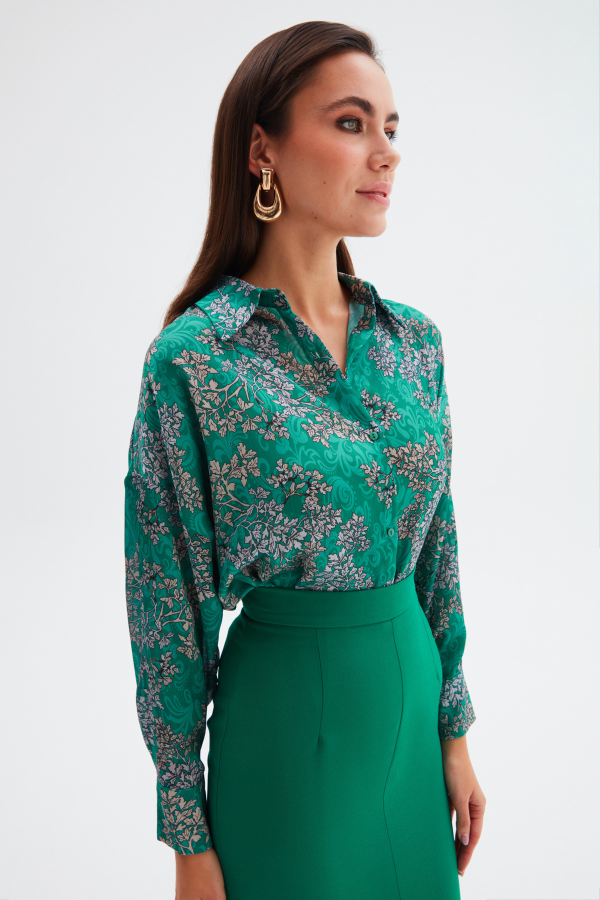 Patterned Long Shirt - EMERALD