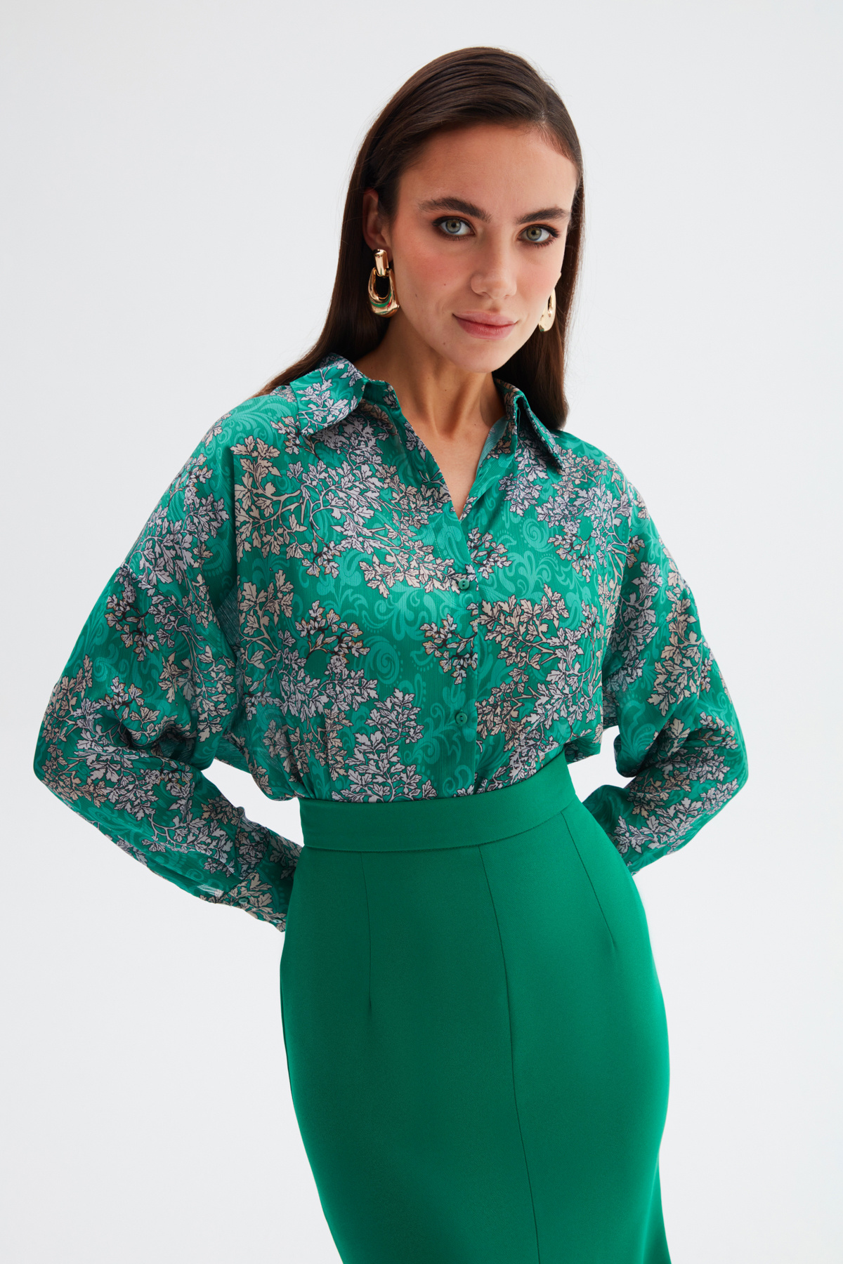 Patterned Long Shirt - EMERALD
