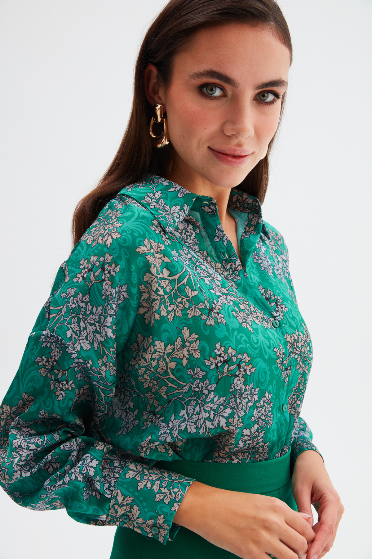 Patterned Long Shirt - EMERALD