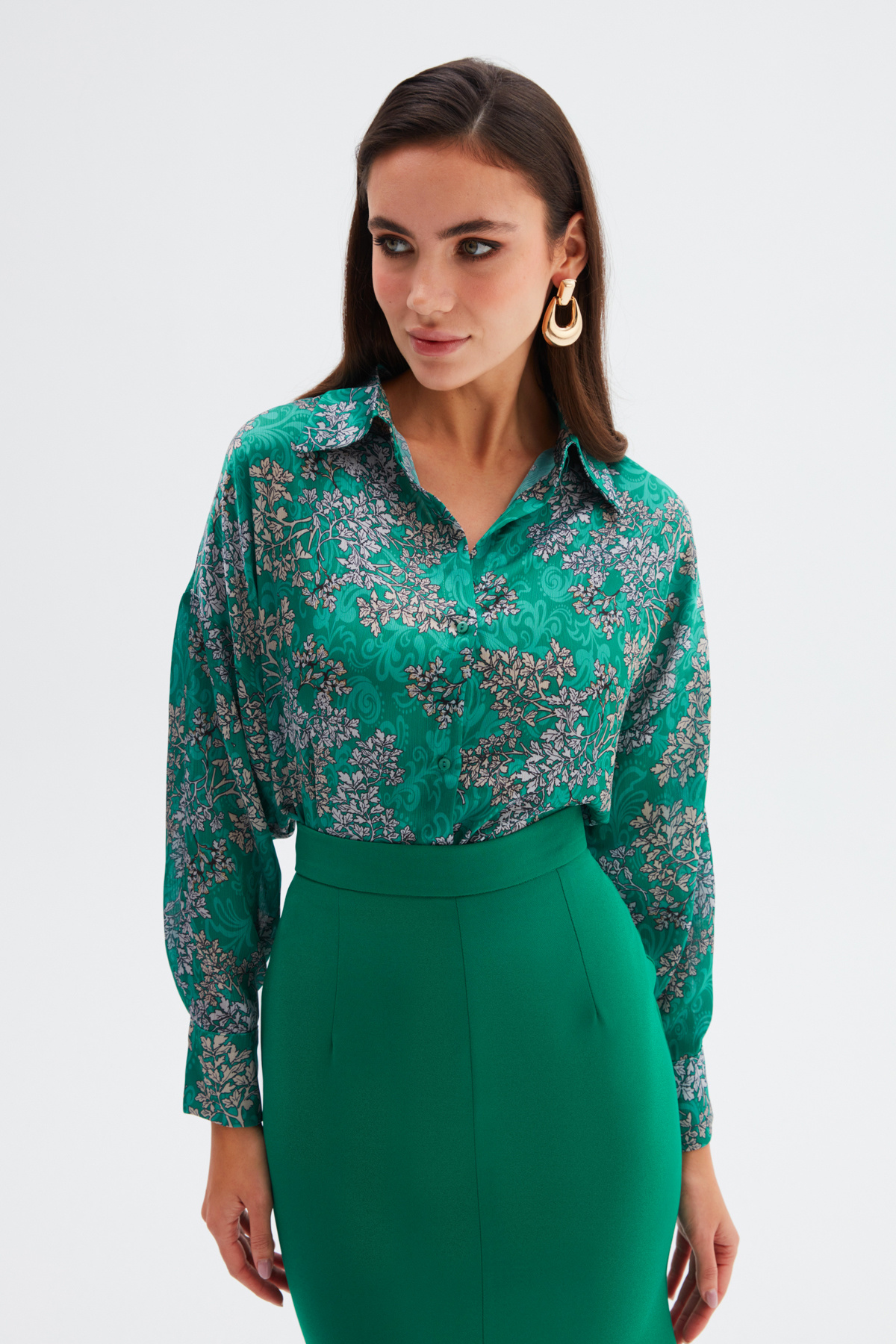 Patterned Long Shirt - EMERALD