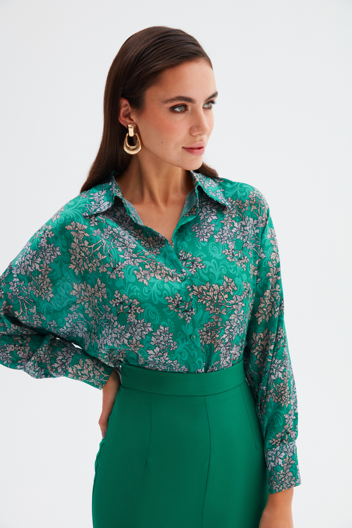 Patterned Long Shirt - EMERALD