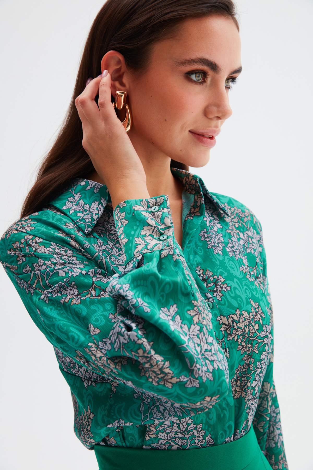 Patterned Long Shirt - EMERALD