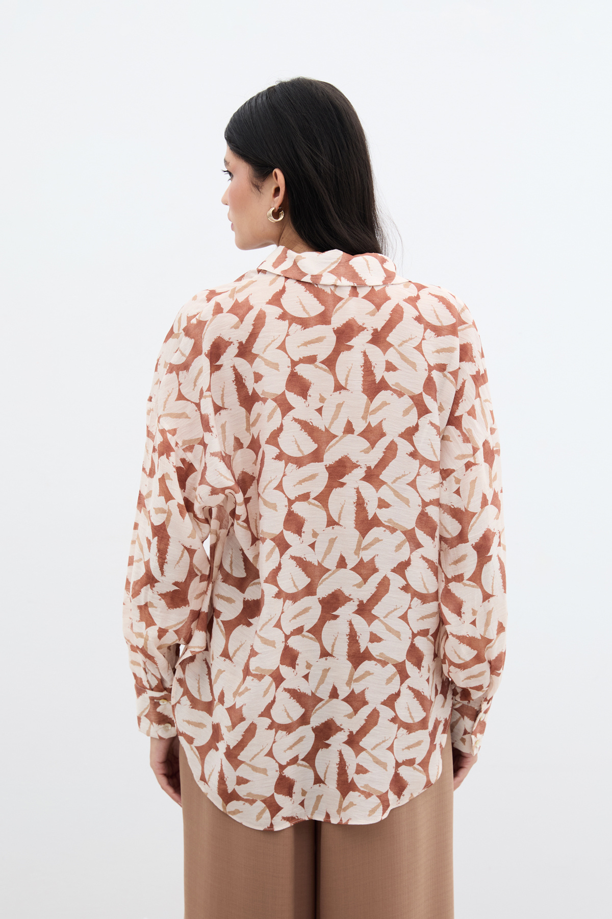 Desenli Viskon Gömlek - Kahve