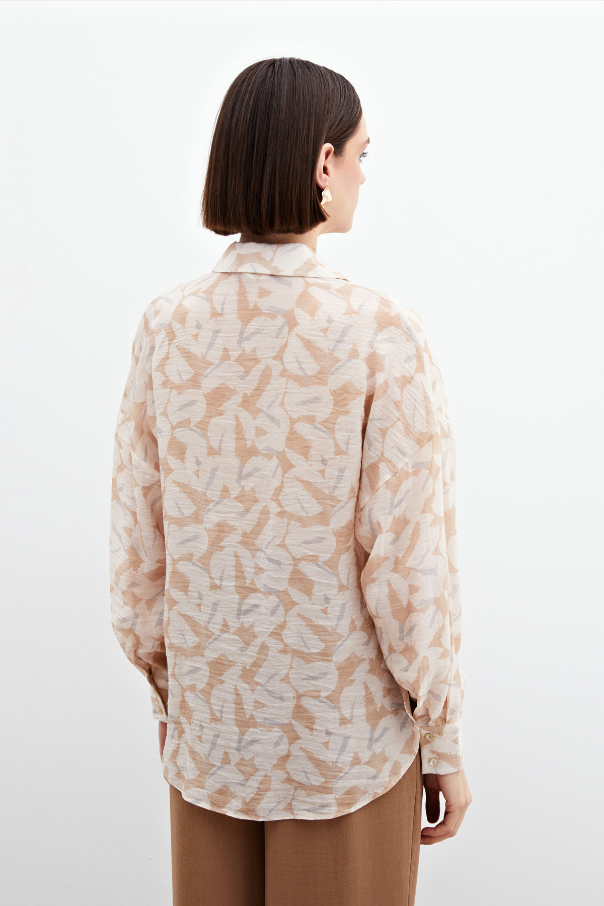 Desenli Viskon Gömlek - Taş