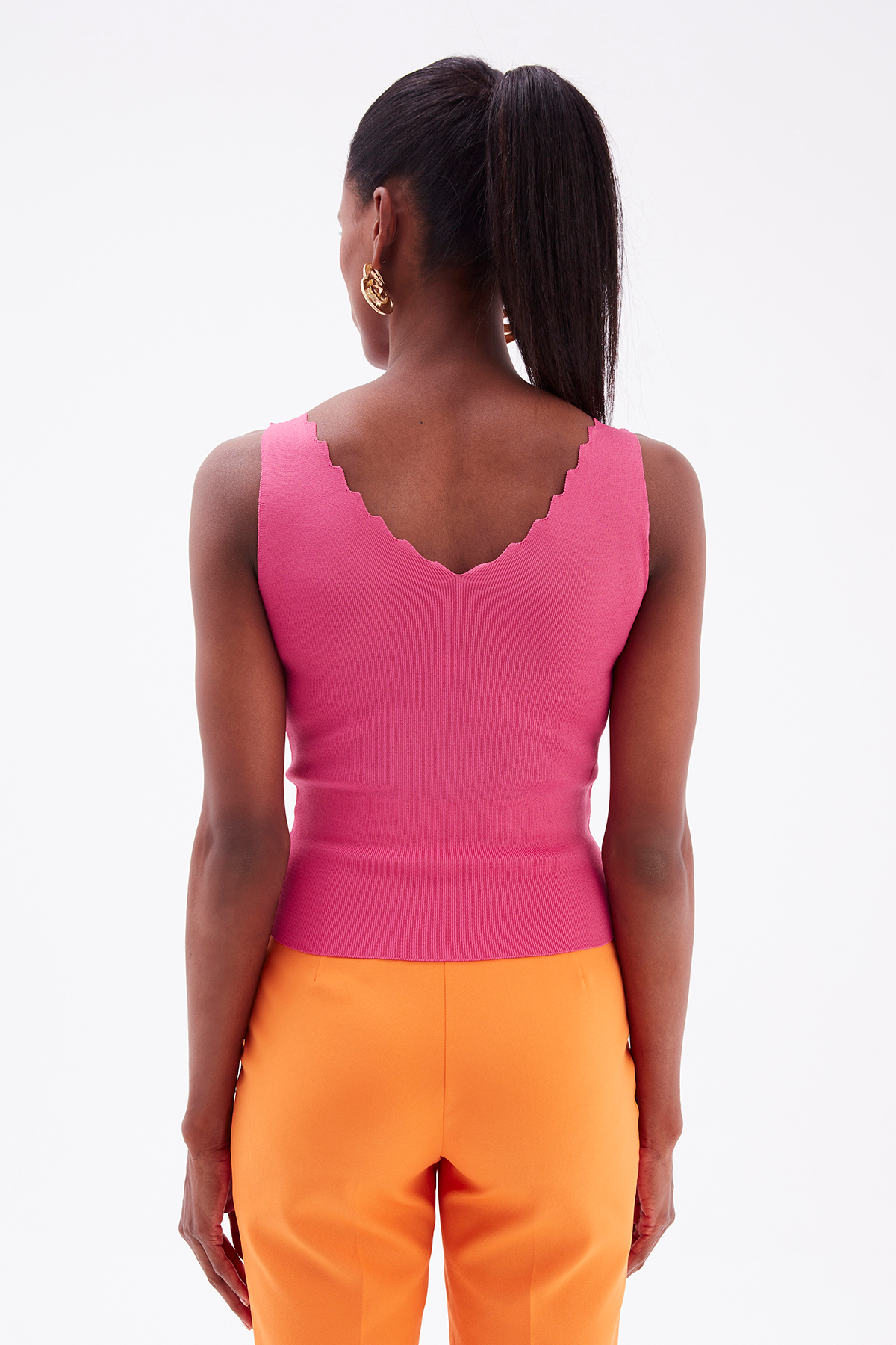 Detailed V Neck Knitwear Blouse - FuchsIa