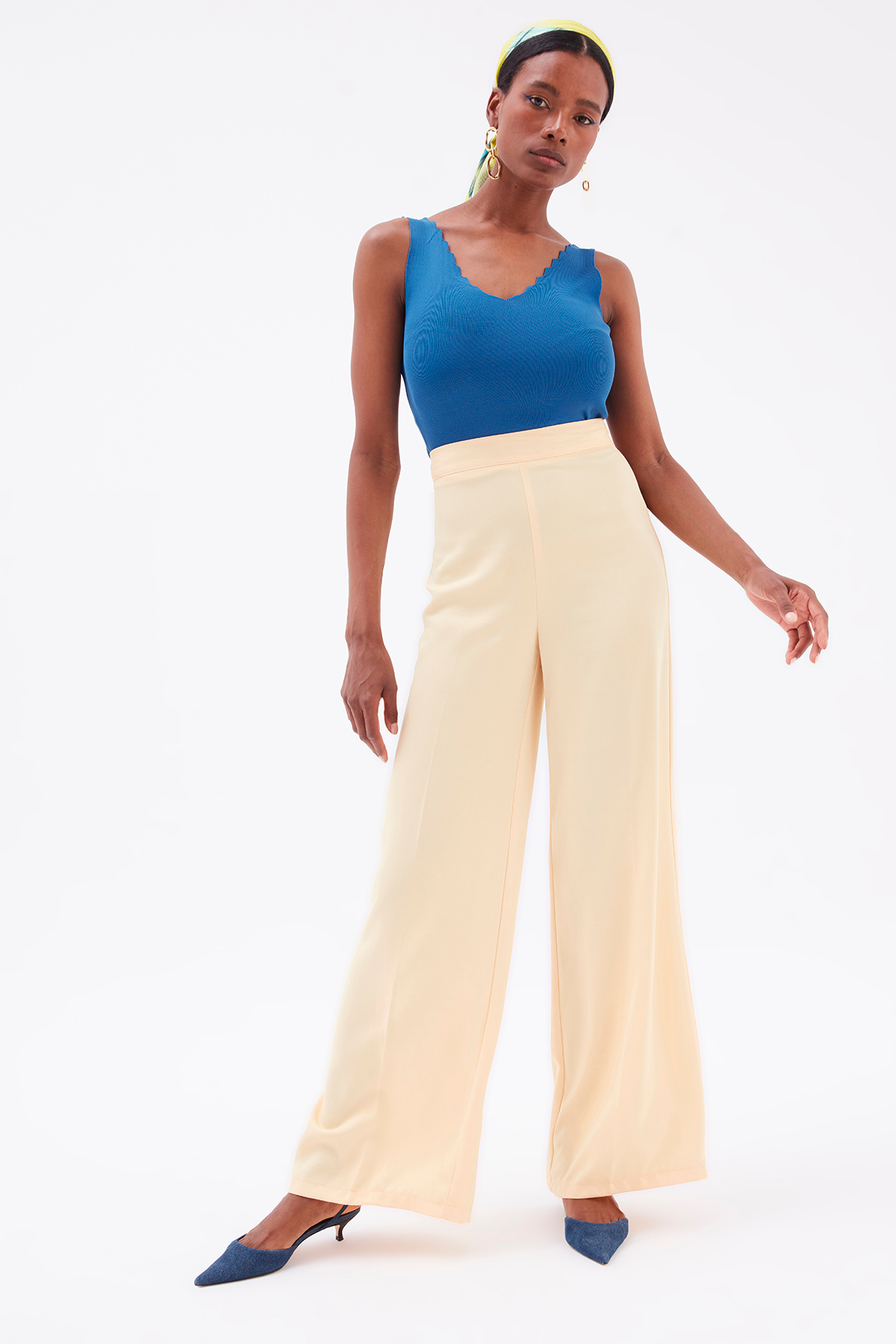 Detailed V Neck Knitwear Blouse - BLUES