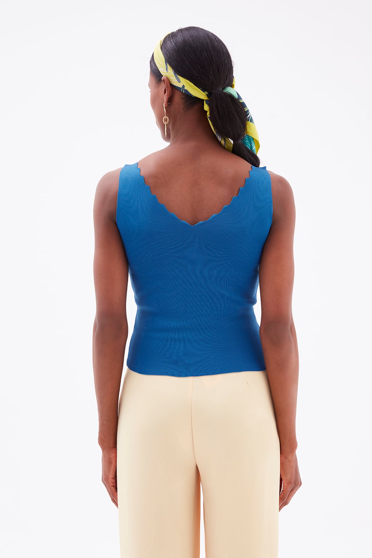 Detailed V Neck Knitwear Blouse - BLUES