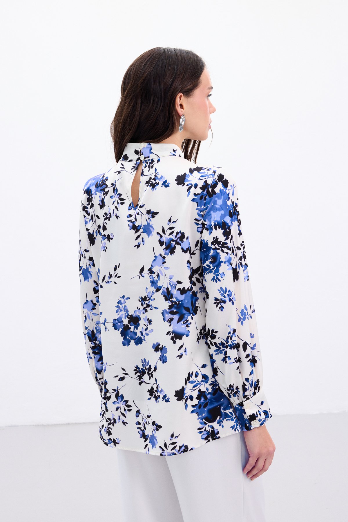 Dik Yaka Bluz - Mavi