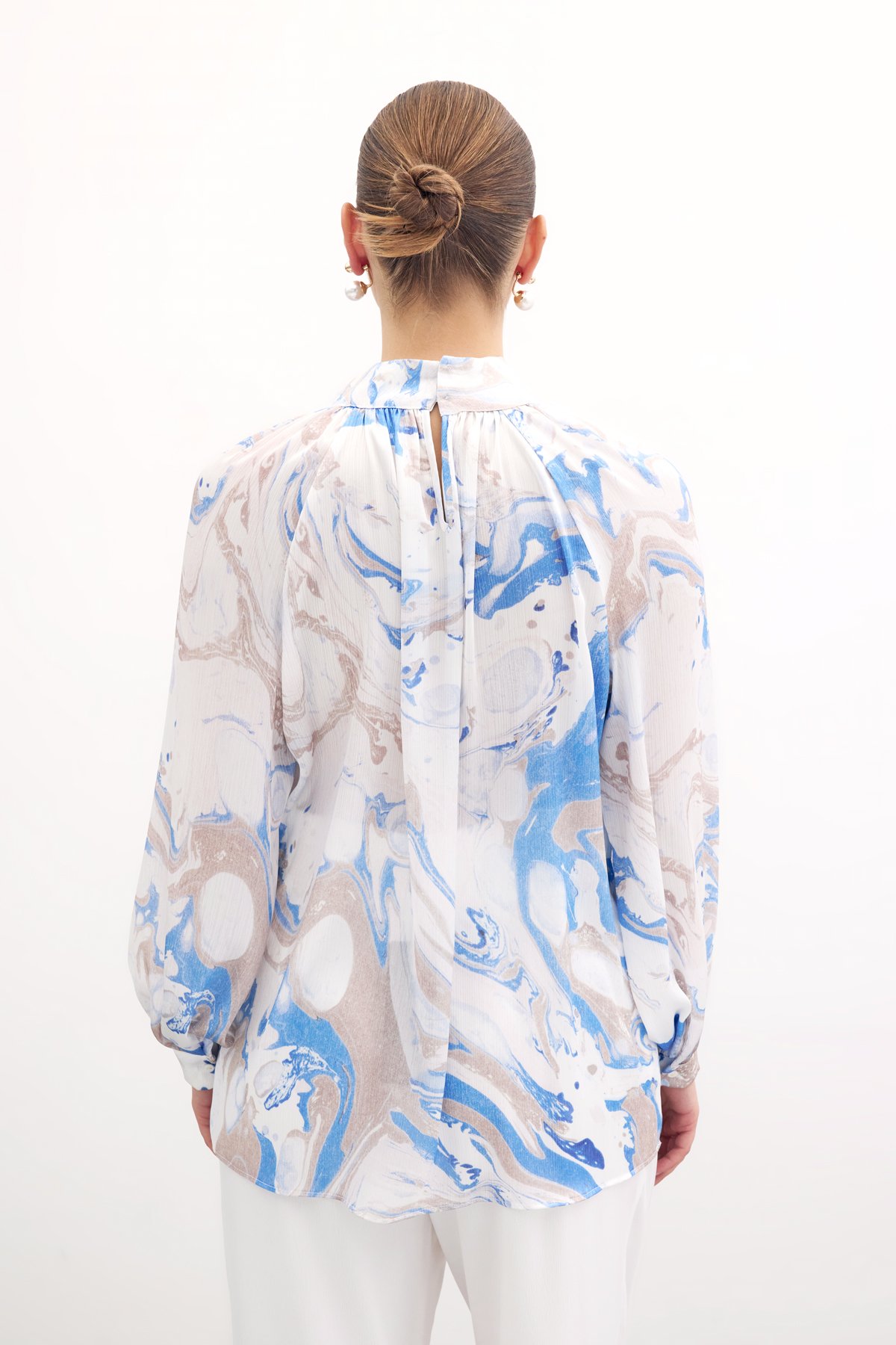 Dik Yaka Bluz - Mavi