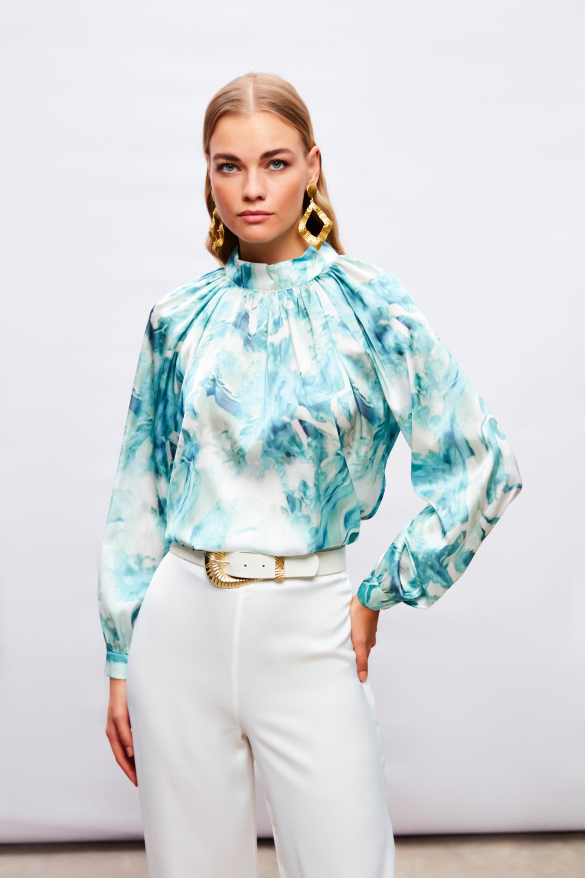 Dik Yaka Desenli Bluz - MİNT