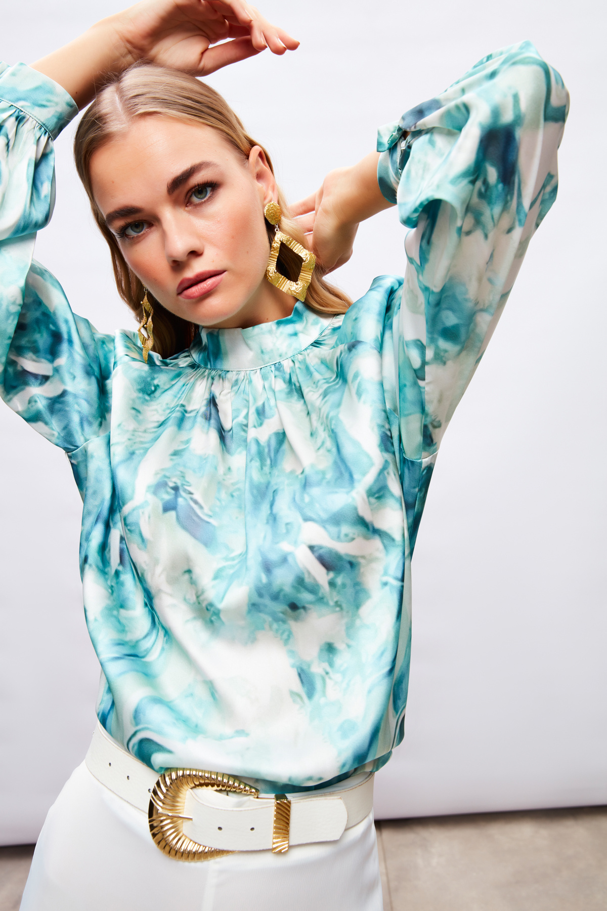 Dik Yaka Desenli Bluz - MİNT