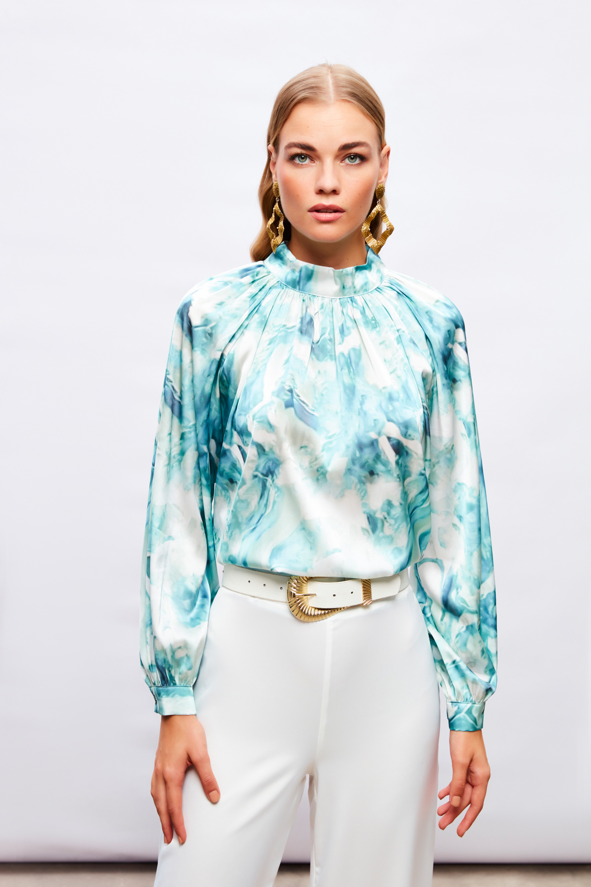 Dik Yaka Desenli Bluz - MİNT