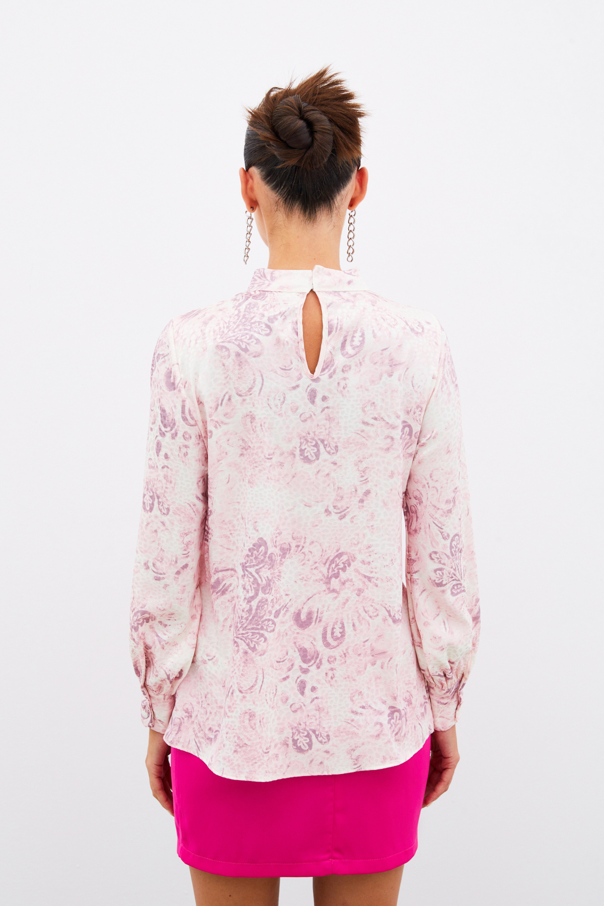 Dik Yaka Desenli Bluz - PUDRA