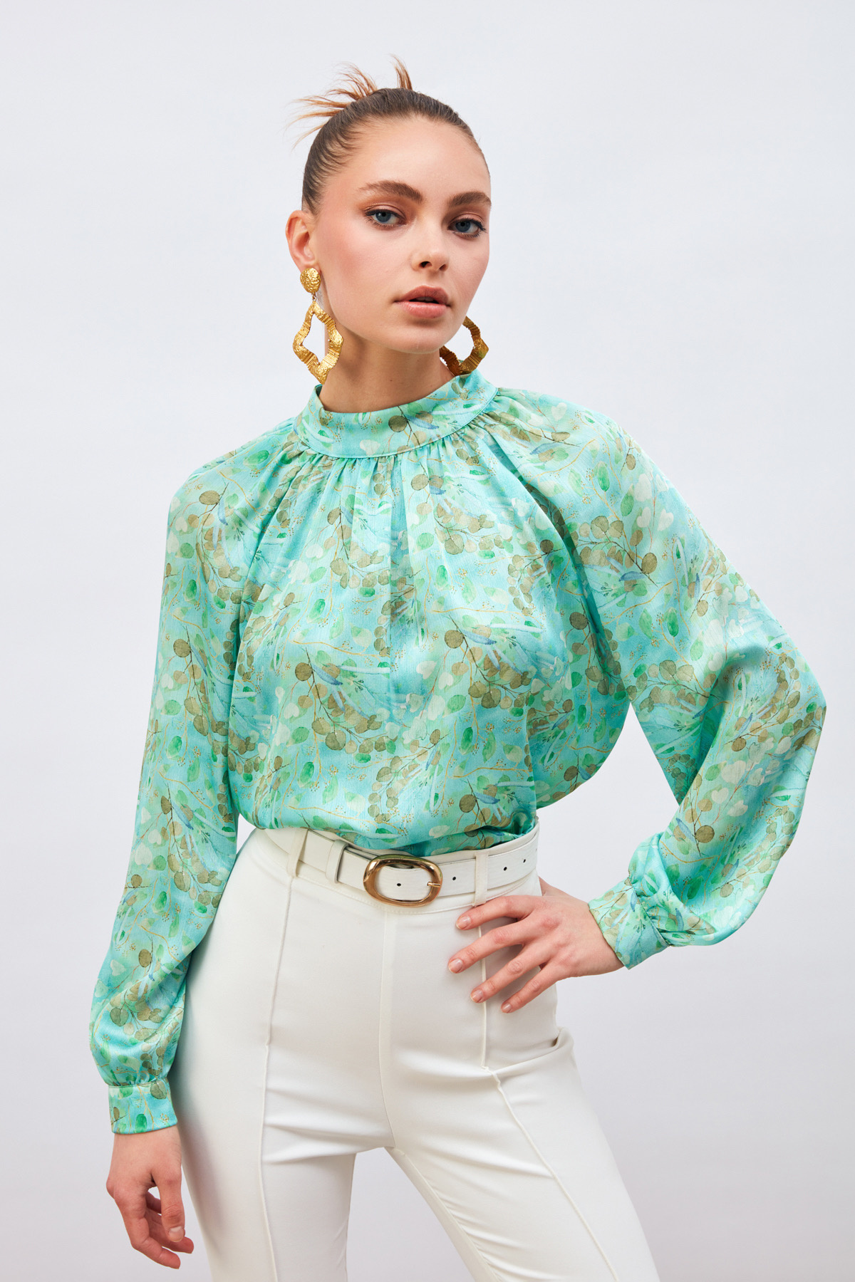 Dik Yaka Desenli Salaş Bluz - MİNT