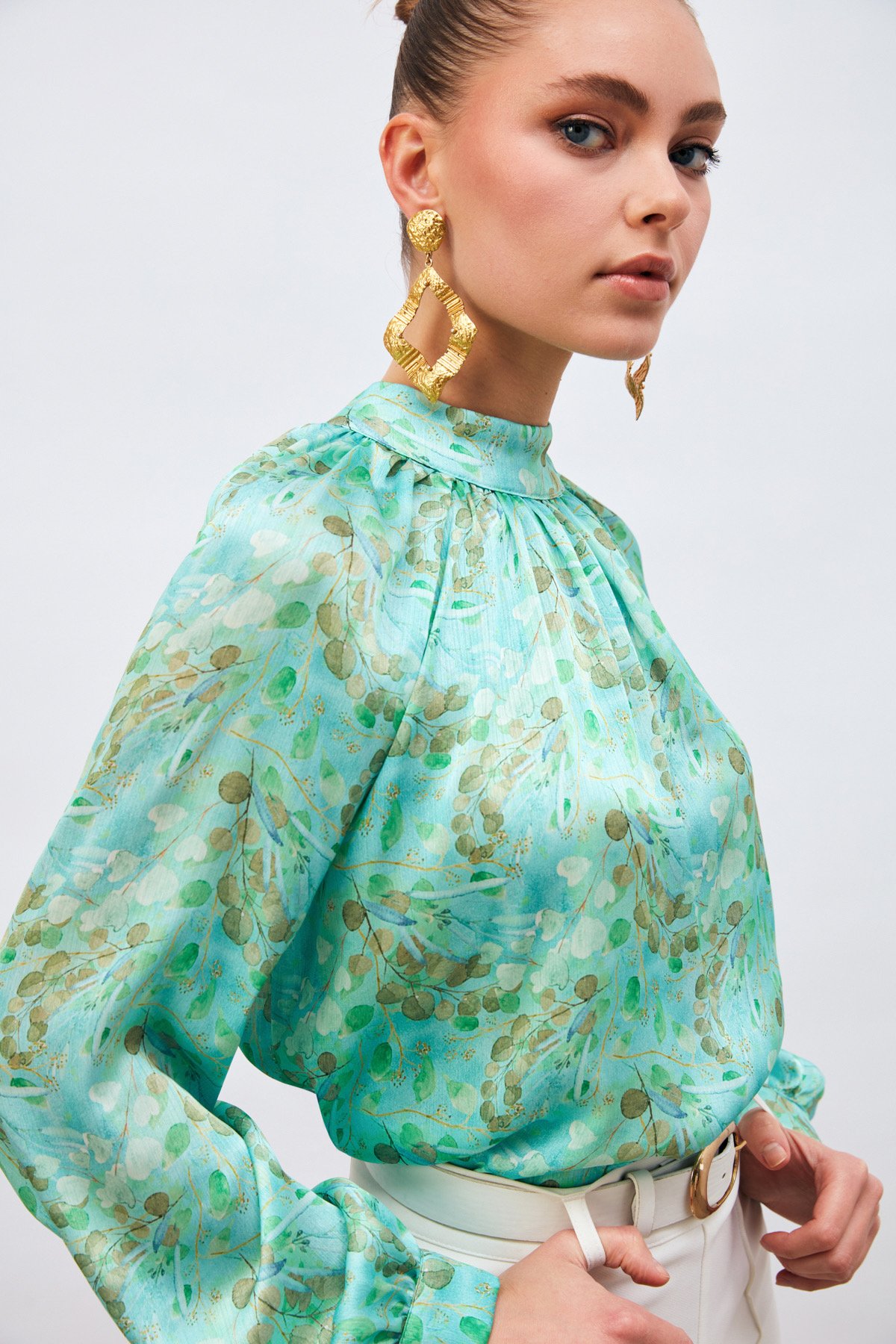 Dik Yaka Desenli Salaş Bluz - MİNT