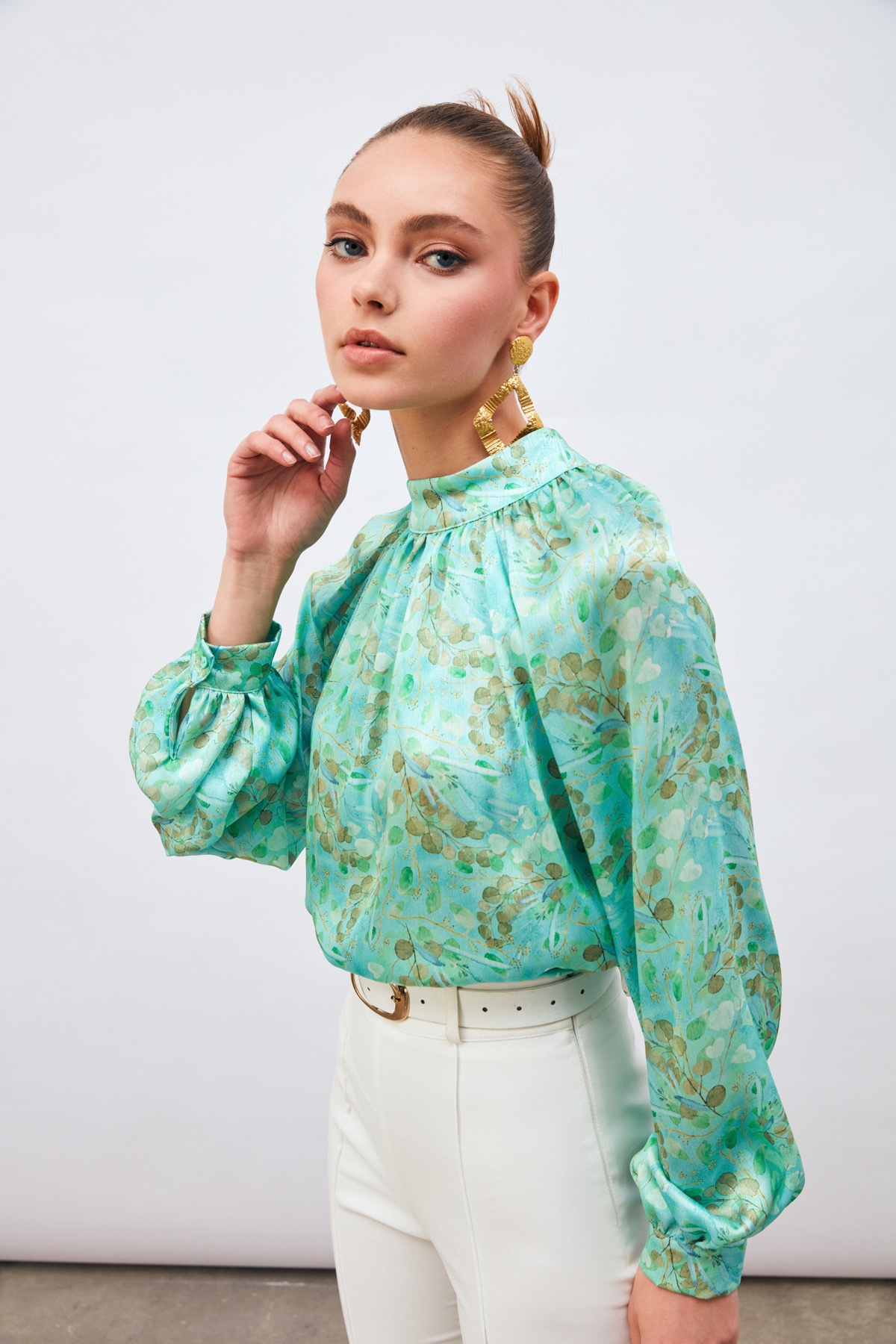 Dik Yaka Desenli Salaş Bluz - MİNT