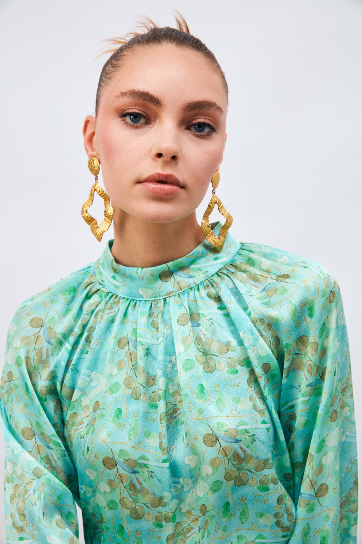 Dik Yaka Desenli Salaş Bluz - MİNT