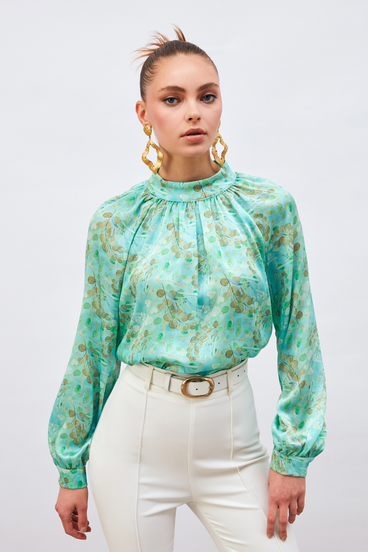 Dik Yaka Desenli Salaş Bluz - MİNT