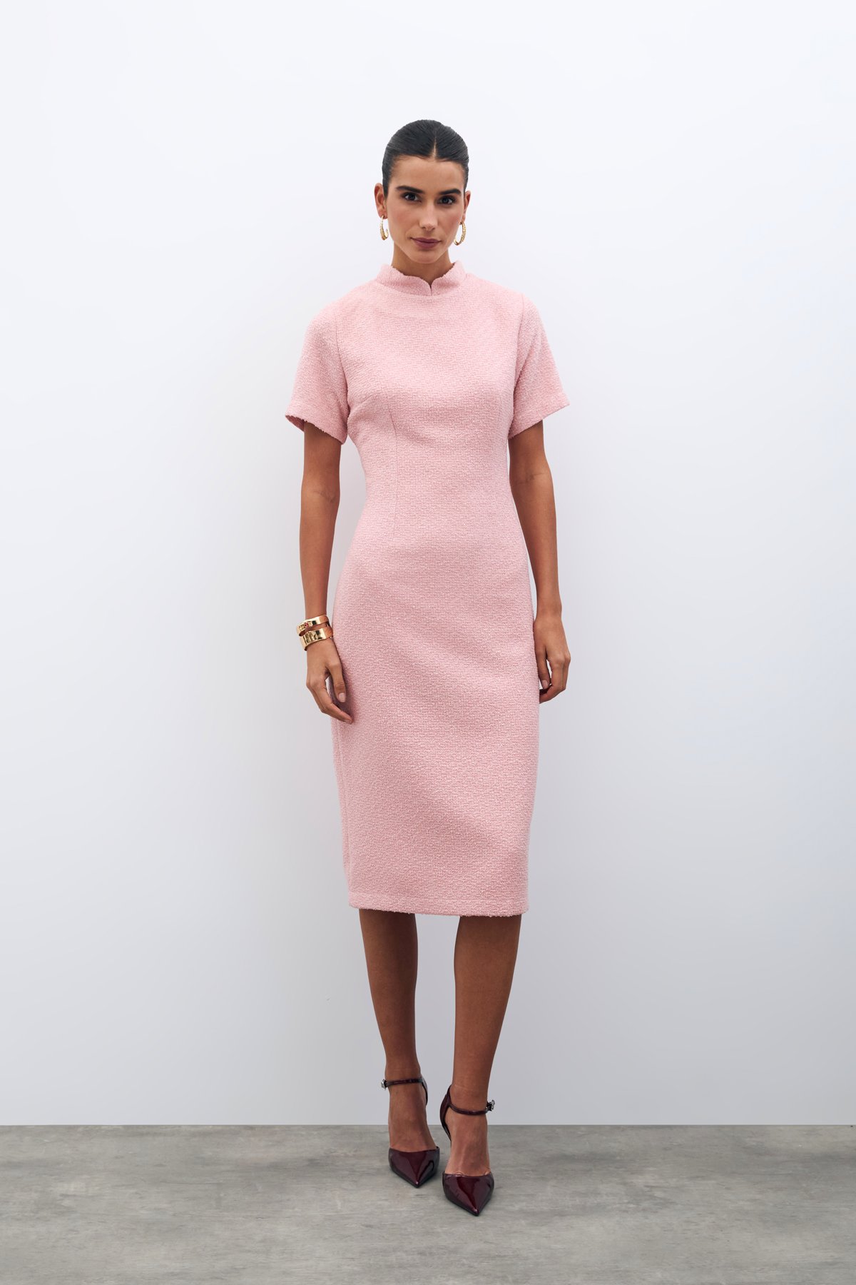 Dik Yaka Tüvit Elbise - PUDRA