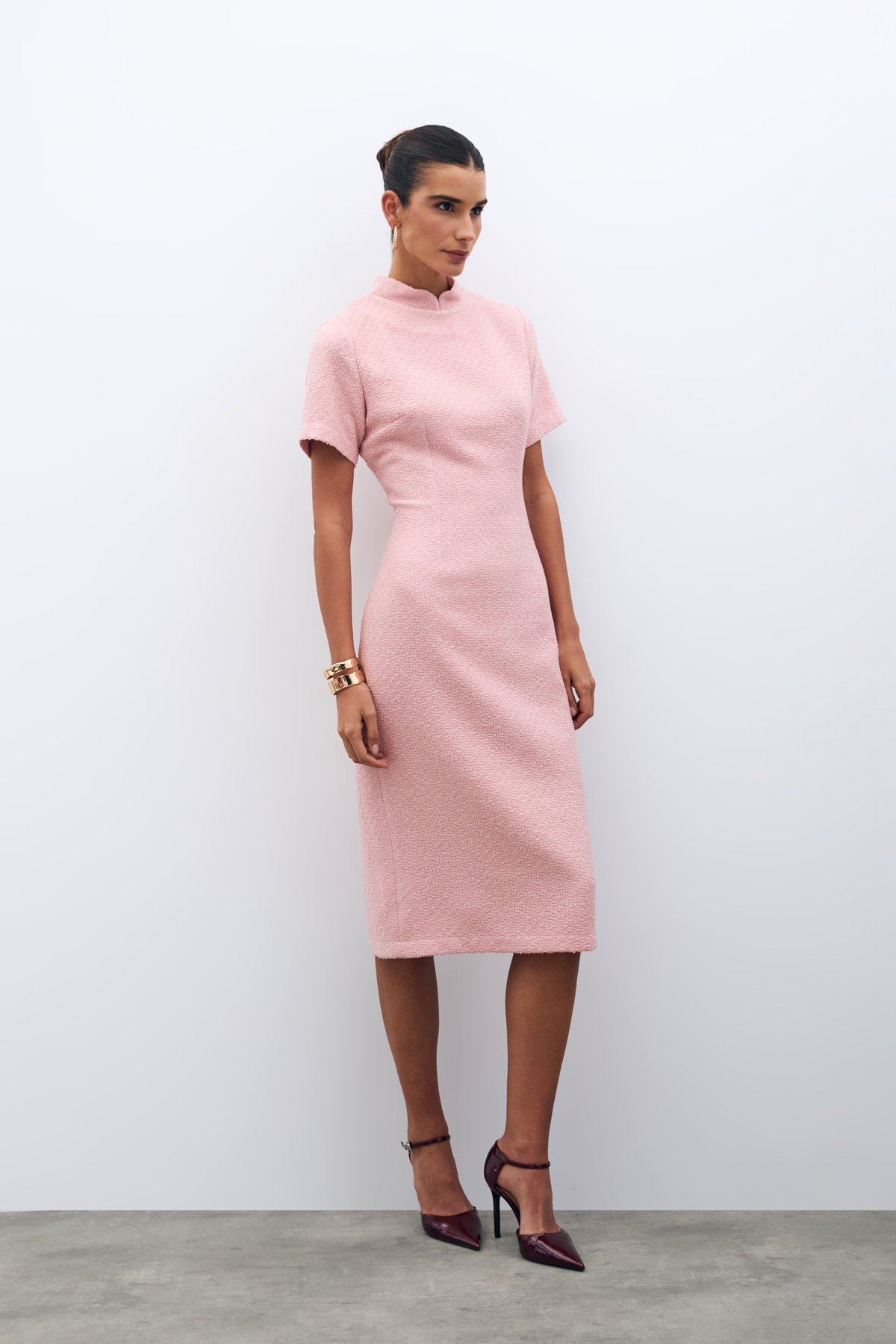 Dik Yaka Tüvit Elbise - PUDRA