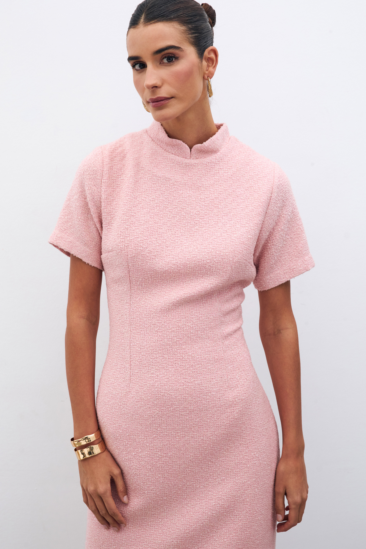 Dik Yaka Tüvit Elbise - PUDRA