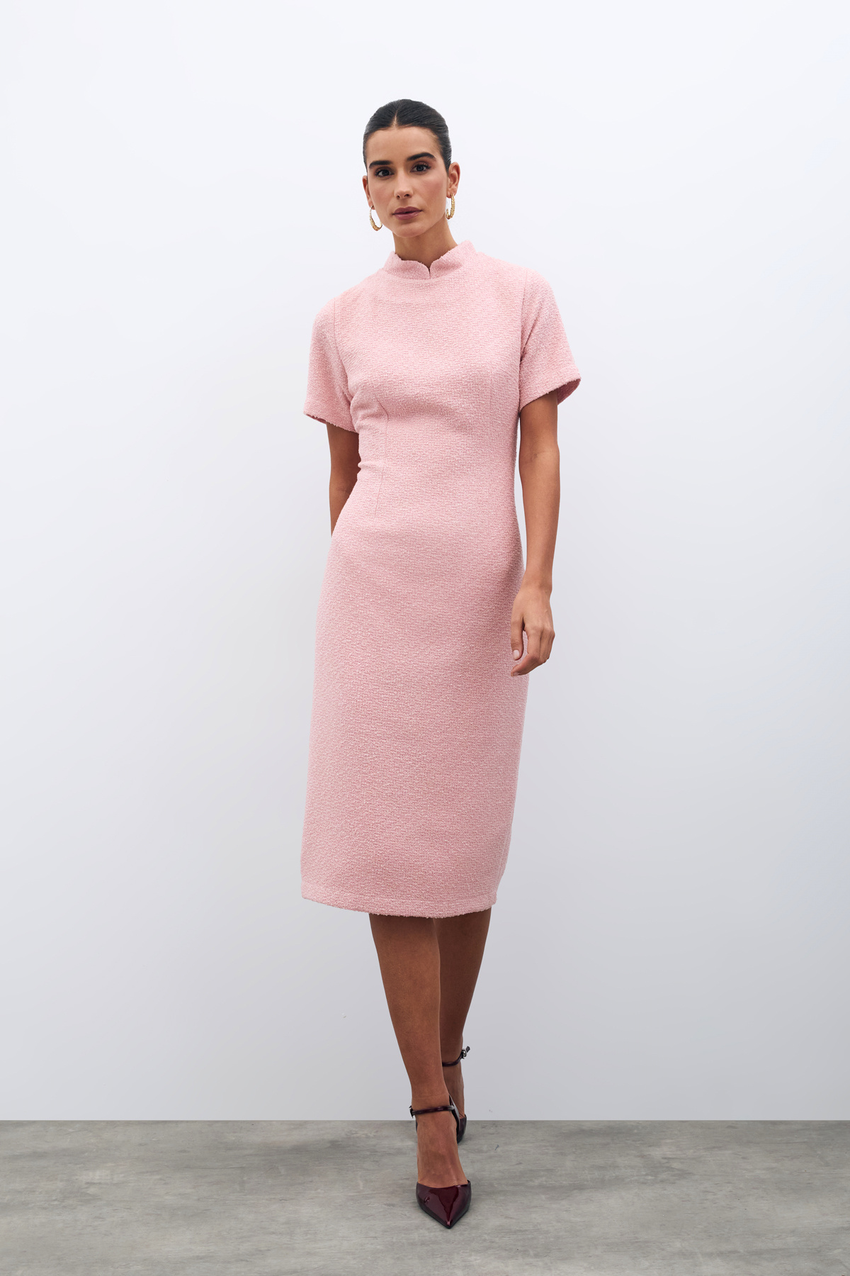 Dik Yaka Tüvit Elbise - PUDRA