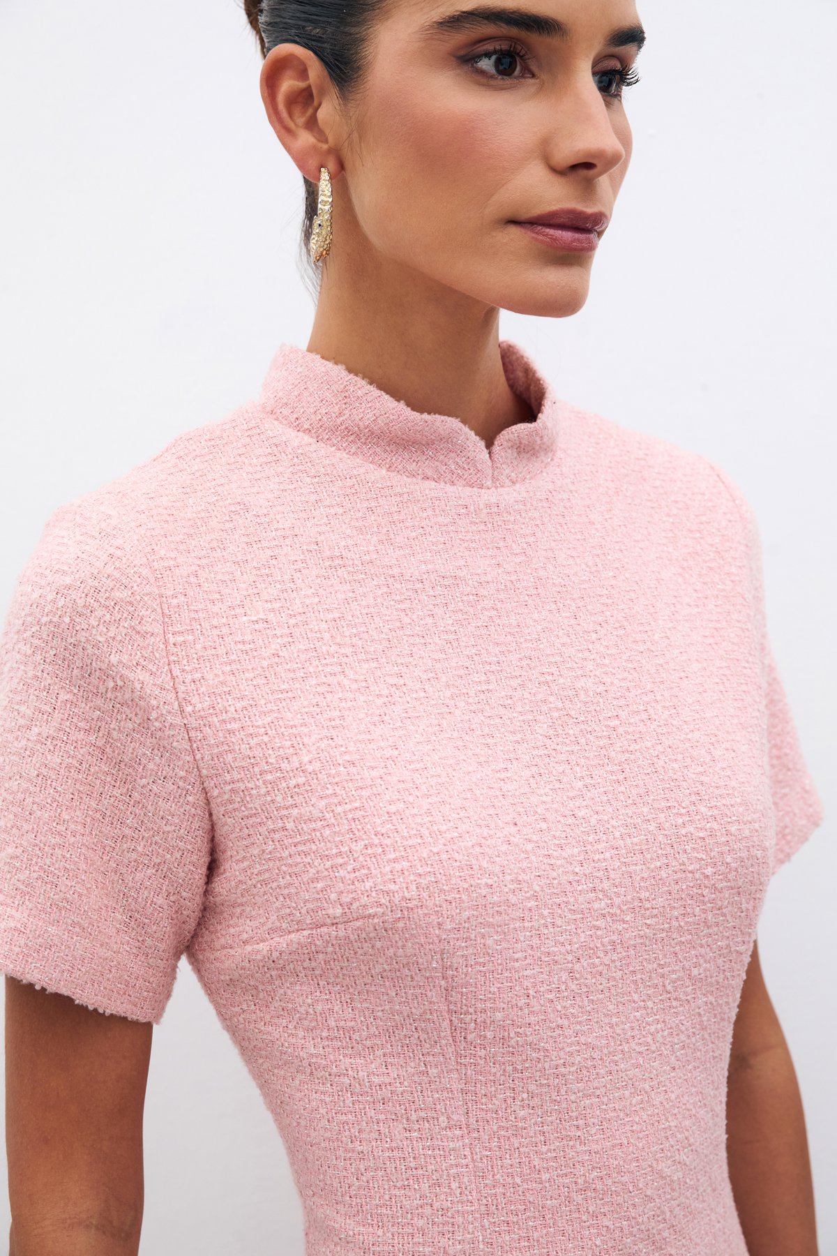 Dik Yaka Tüvit Elbise - PUDRA