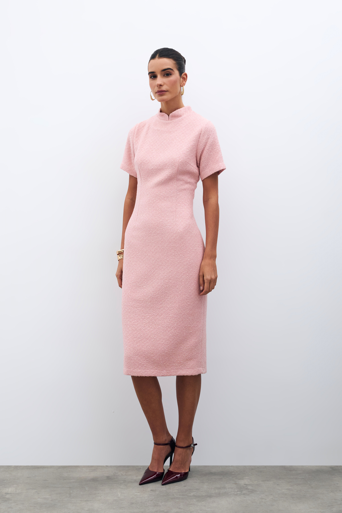 Dik Yaka Tüvit Elbise - PUDRA