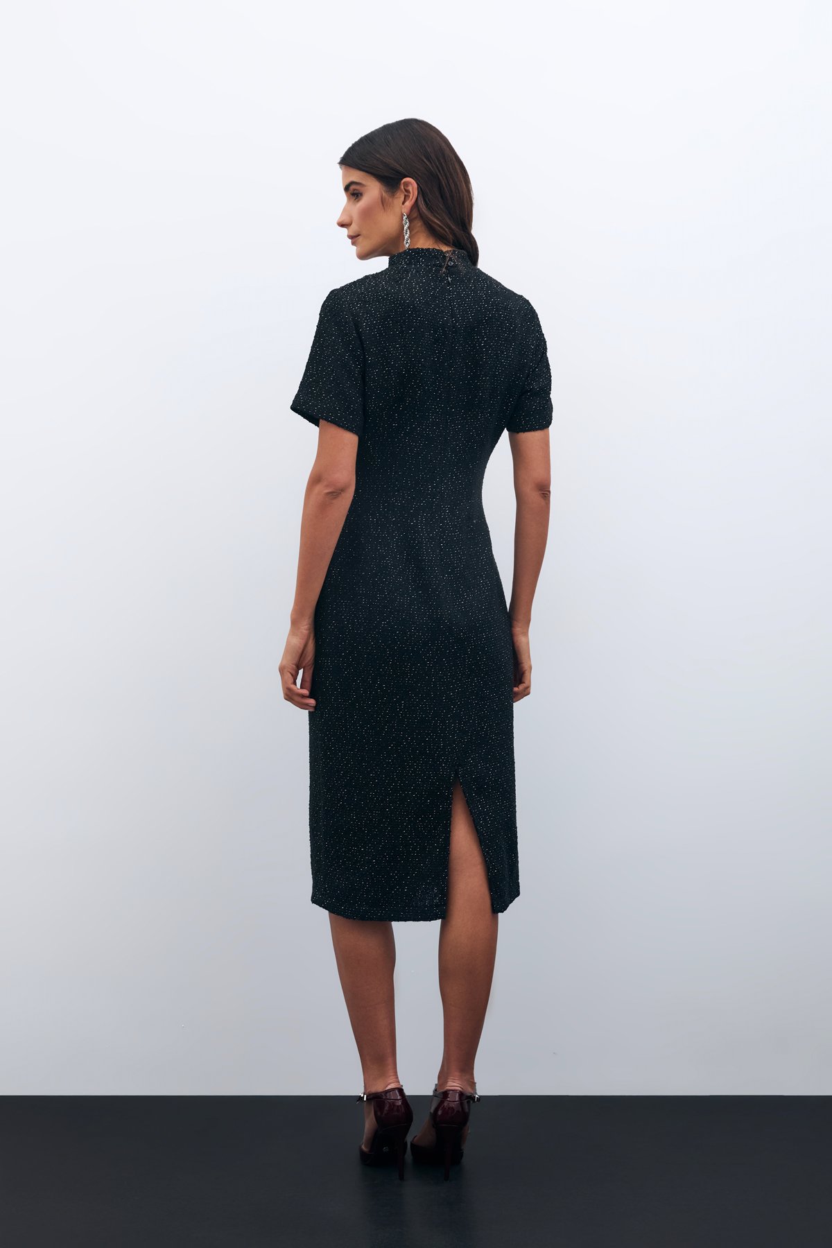 Dik Yaka Tüvit Elbise - SİYAH