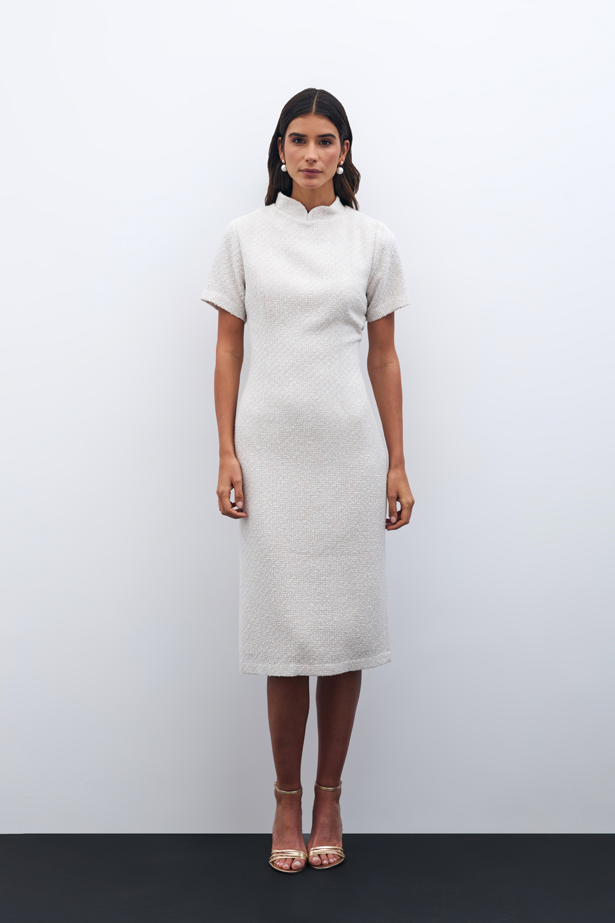 Dik Yaka Tüvit Elbise - TAŞ