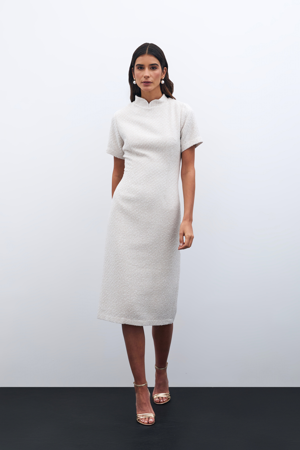 Dik Yaka Tüvit Elbise - TAŞ