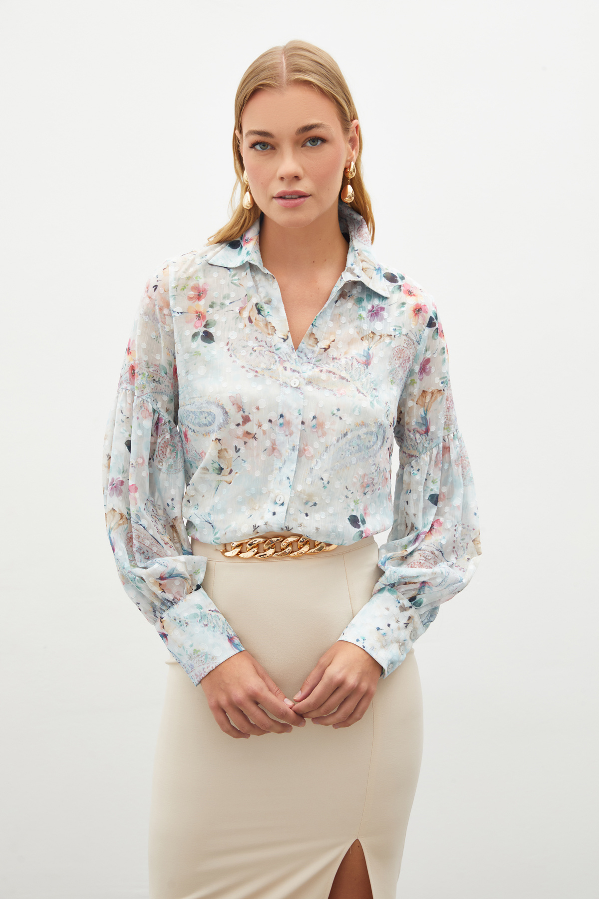 Dokulu Desenli Gömlek - ÇAĞLA YEŞİLİ